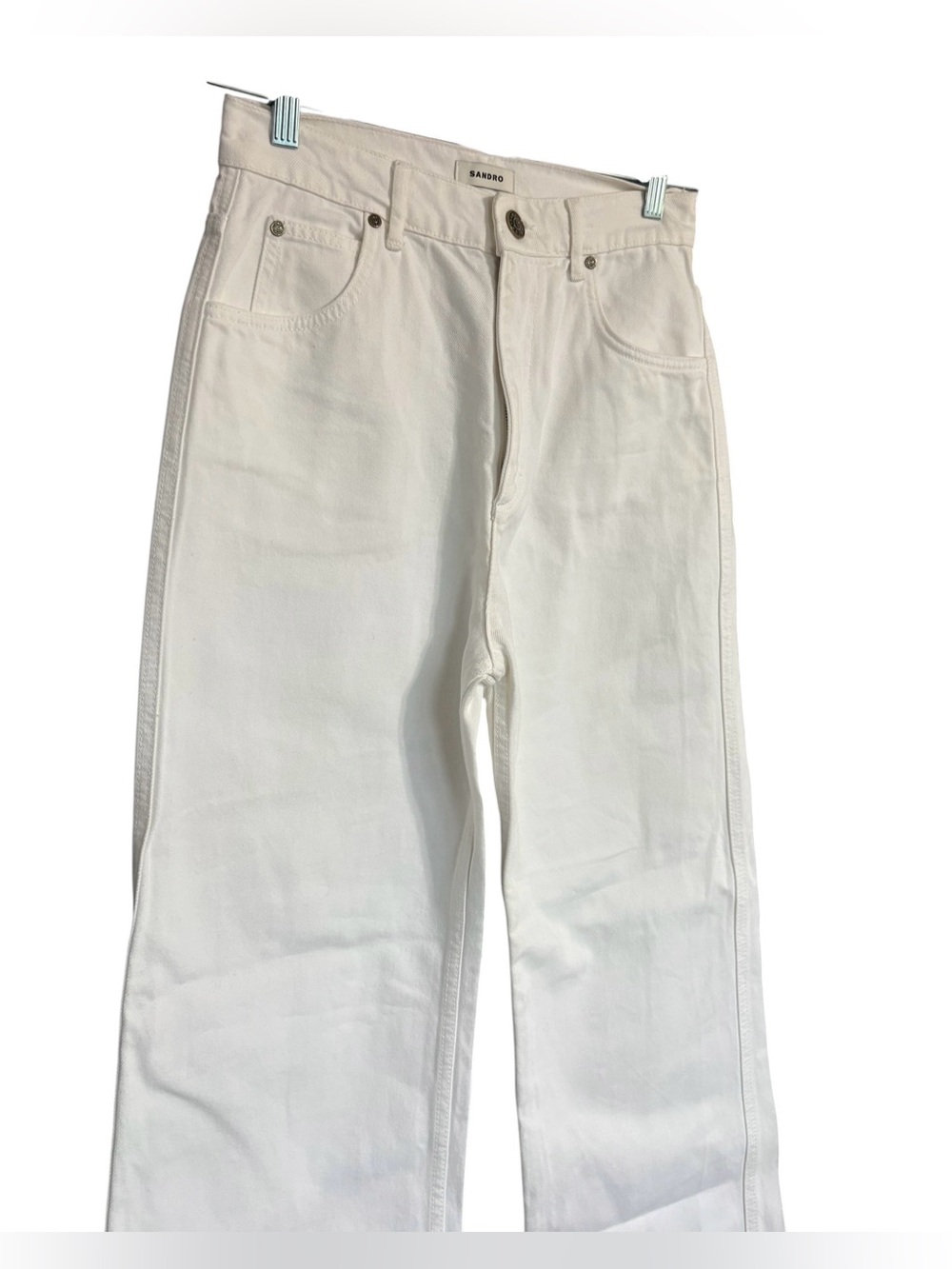 Sandro Paris White High Rise Wide Leg Jeans Size 40 Like New Waist 28 Inseam 30 - Picture 5 of 9